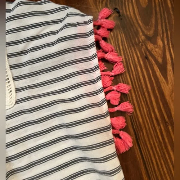 THML Striped Embroidery Top with Pink Tassel Trim on Sleeve - Picture 3 of 5